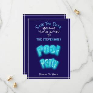 Save The Date Pool Party Birthday Blue Invitation