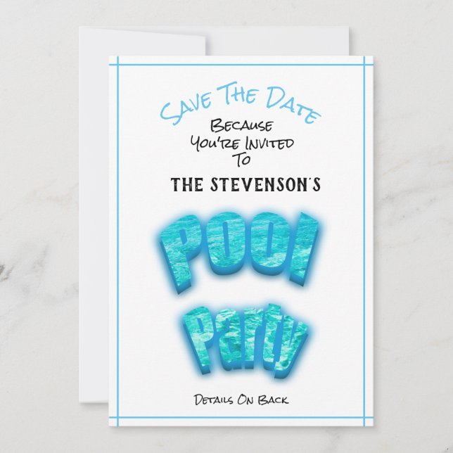 Save The Date Pool Party Birthday Invitation White (Front)