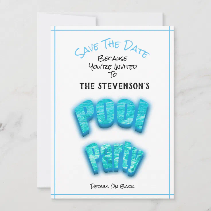 Save The Date Pool Party Birthday Invitation White | Zazzle