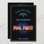 Save The Date Pool Party Invitation Black (Front/Back)