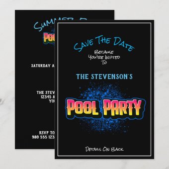 Save The Date Pool Party Invitation Black | Zazzle