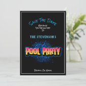 Save The Date Pool Party Invitation Black (Standing Front)