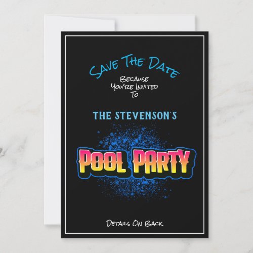 Save The Date Pool Party Invitation Black