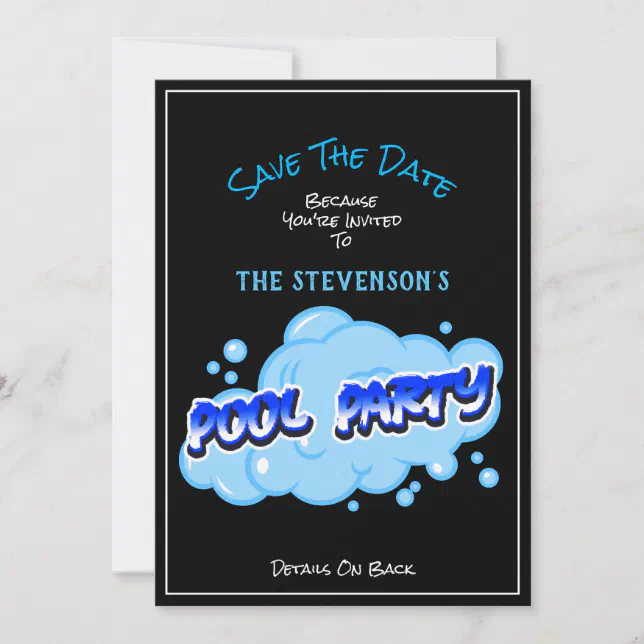 Save The Date Pool Party Invitation Blue Bubbles | Zazzle