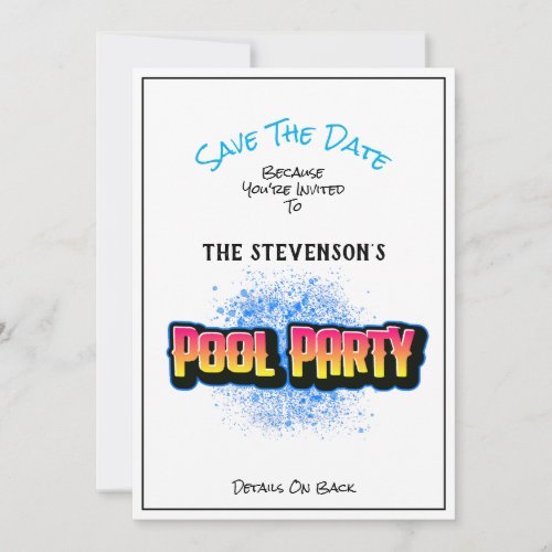 Save The Date Pool Party Invitation White