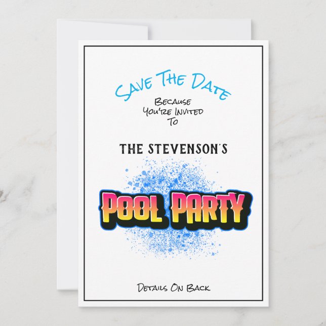 Save The Date Pool Party Invitation White (Front)