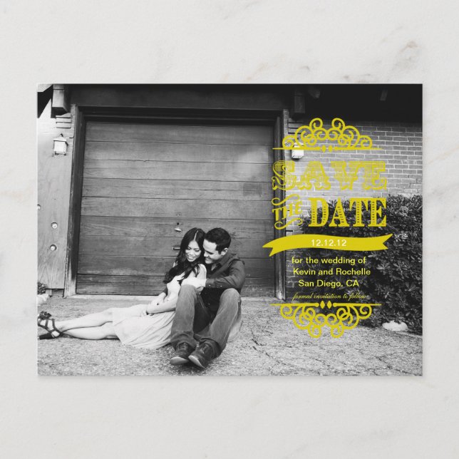 Save the Date Post Card Yellow Modern Wedding (Front)