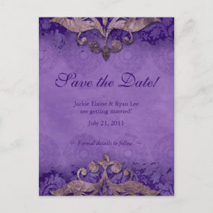 Save the Date Postcard Antique Verdigris Purple Br