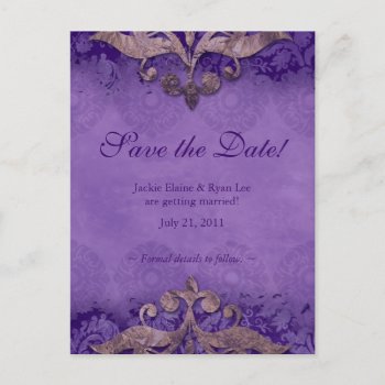 Save The Date Postcard Antique Verdigris Purple Br by WeddingShop88 at Zazzle