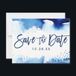 SAVE THE DATE POSTCARD cool navy blue watercolor<br><div class="desc">by kat massard >>> kat@simplysweetPAPERIE.com <<< A simple, stylish way to SAVE THE DATE to your Wedding with handy space to hand address to the recipients. Setup as a template it is simple for you to add your own details, or hit the customise button and you can add or change...</div>