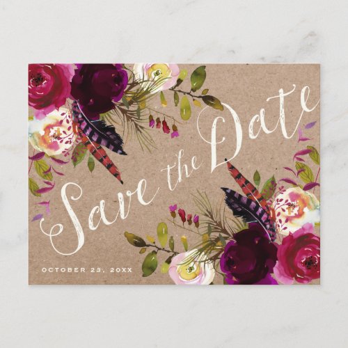 SAVE THE DATE POSTCARD  Floral Rustic Boho