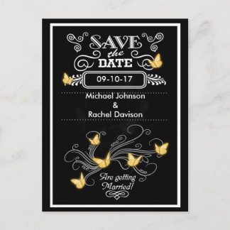 Save the Date Postcard Gold Butterflies Vintage