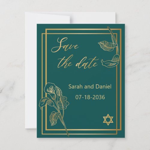 Save the Date Postcard Gold Lilies on Green