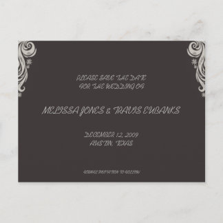 Save the Date Postcard-Grey/Black flourish Announcement Postcard