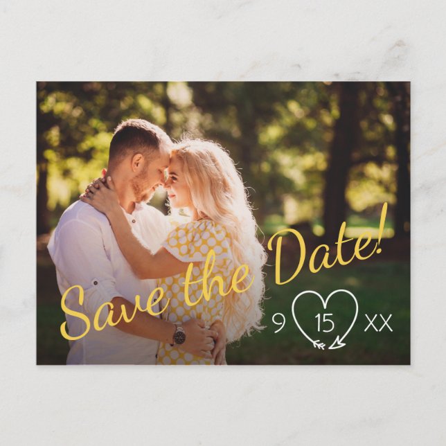 Save the Date postcard in yellow and gray (Front)