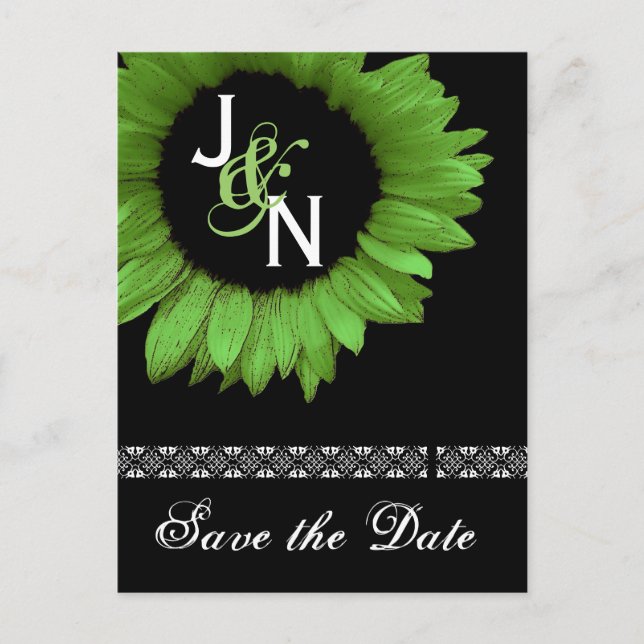 Save the Date Postcard - Lime Green Sunflower (Front)