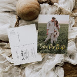 Save The Date Postcard - Minimal Script Gold Foil<br><div class="desc">Congratulations on your engagement! Make sure everyone is able to attend your big event with our lovely Save The Dates! And with these lovely postcards you can easily edit and mail! Click the "Customize it" button to get started with your layout! This product includes images that are intended to be...</div>