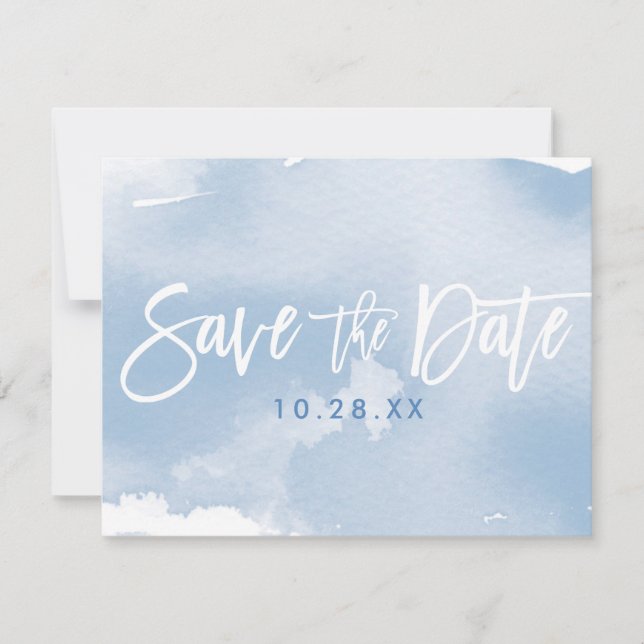 SAVE THE DATE POSTCARD modern pale blue watercolor (Front)