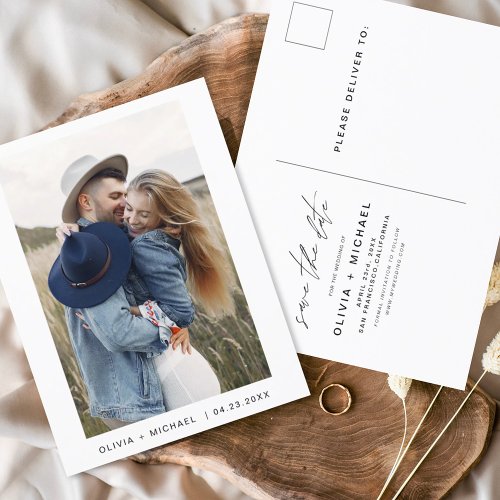 Save the Date Postcard Photo Minimalist Script