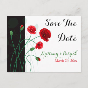 Save The Date Postcard   Red Poppies   Green Black