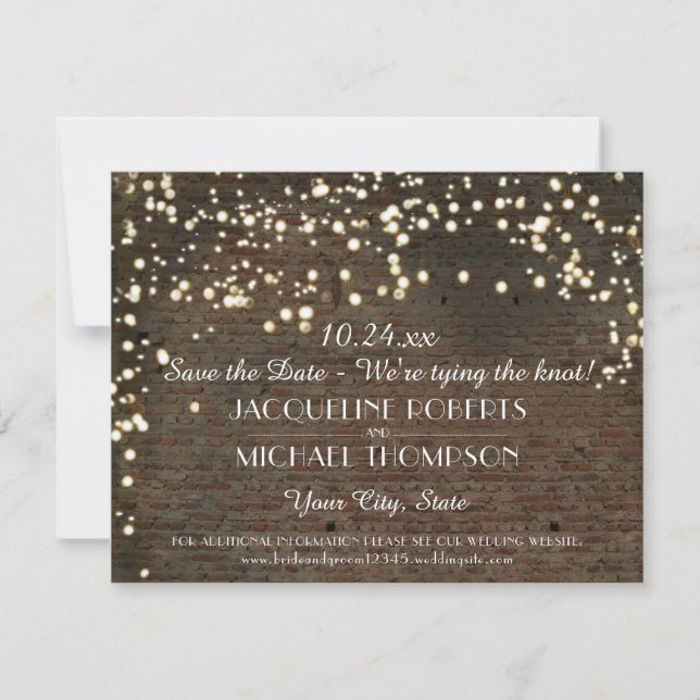 Save the Date Postcard String Lights Brick (Front)