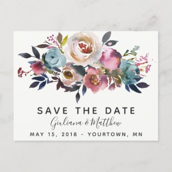 Save The Date Postcard Watercolor Boho Bouquet by autumnandpine at Zazzle