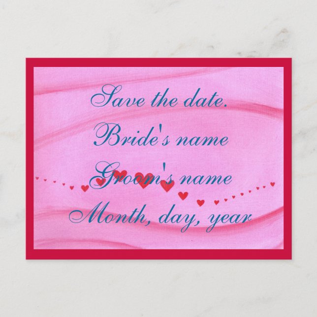 Save the date postcard, wave of red hearts announcement postcard (Front)