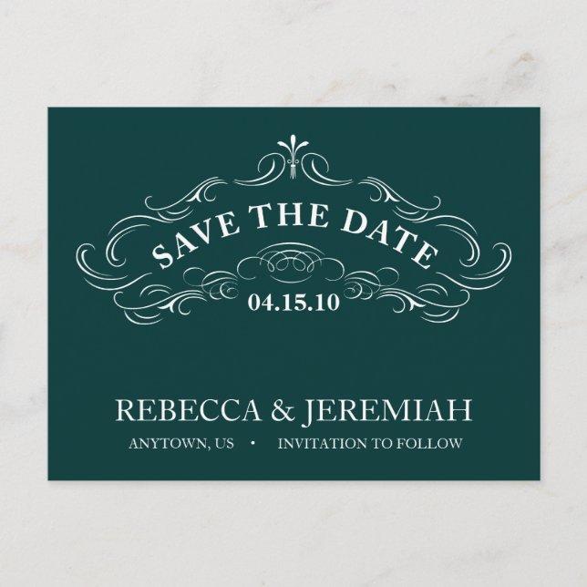Save the Date Postcard with Calligraphic Frame (Front)