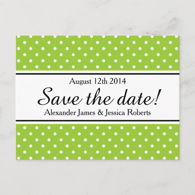 Save the date postcards | apple green polkadots (Front)