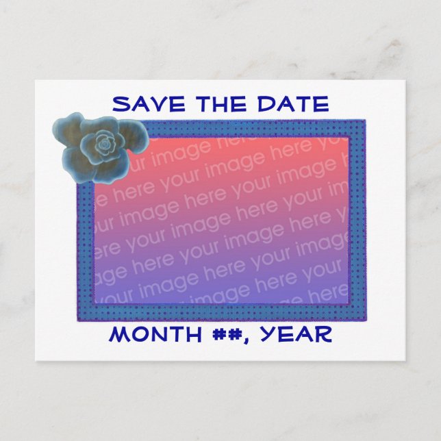 Save the date postcards, blue rose, add photo announcement postcard (Front)