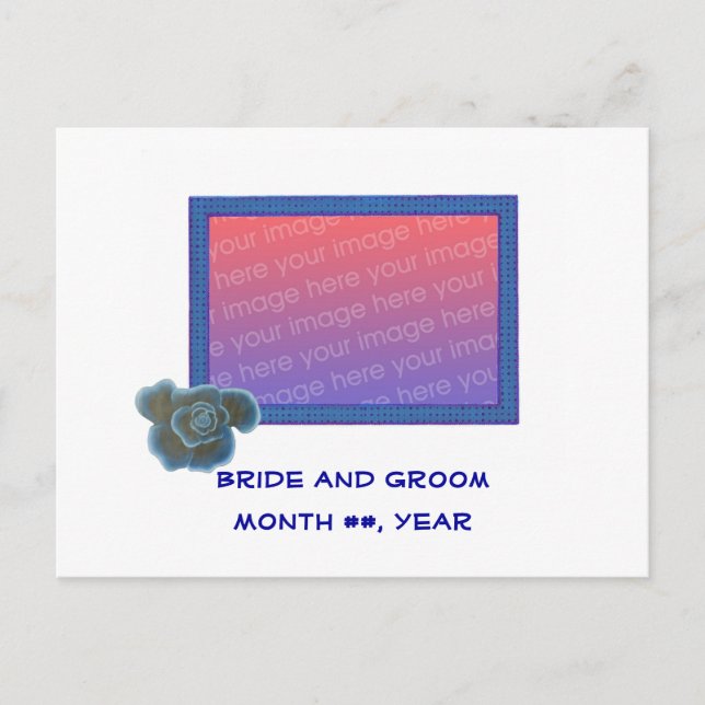 Save the date postcards Blue rose flower Add photo (Front)