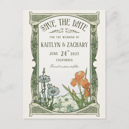 Save the Date Postcards  Floral Art Nouveau