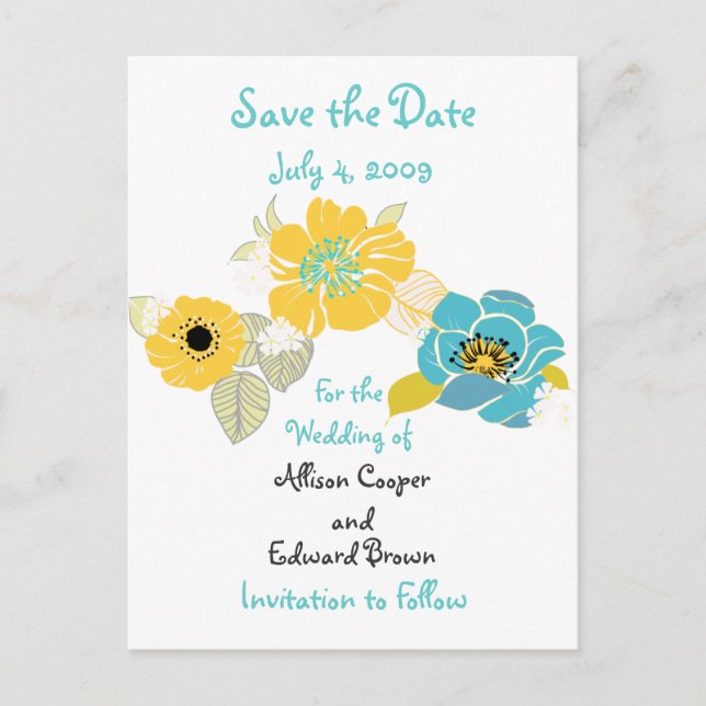 Save the Date postcards florals cool colors combo (Front)