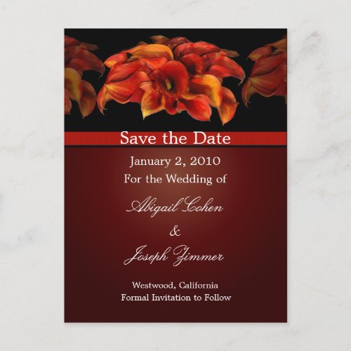 Save the date postcards orange calla lillies announcement postcard