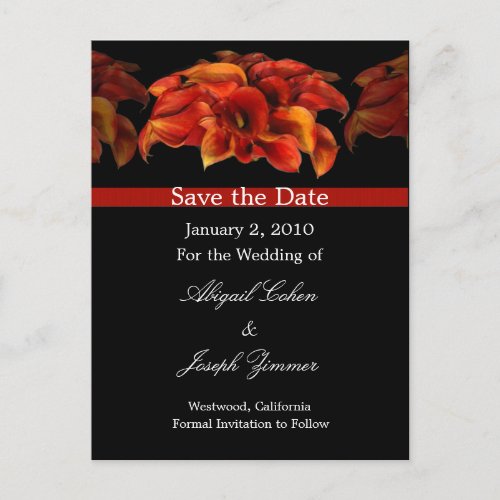 Save the date postcards orange calla lillies announcement postcard