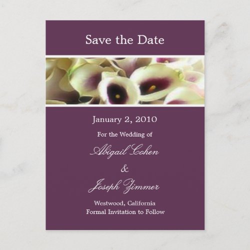 Save the date postcards purple calla lillies announcement postcard