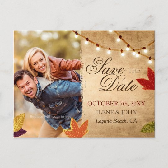 Save The Date Postcards Rustic Autumn Wedding Zazzle Com