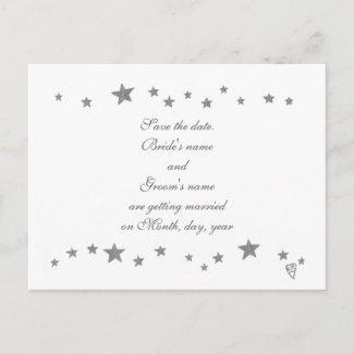 Save the date postcards, silver stars border announcement postcard