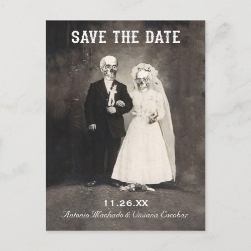 Save the Date Postcards Vintage Skeleton Couple