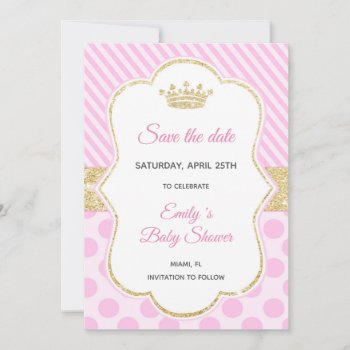 Save The Date Princess Glitter Pink Gold by pinkthecatdesign at Zazzle