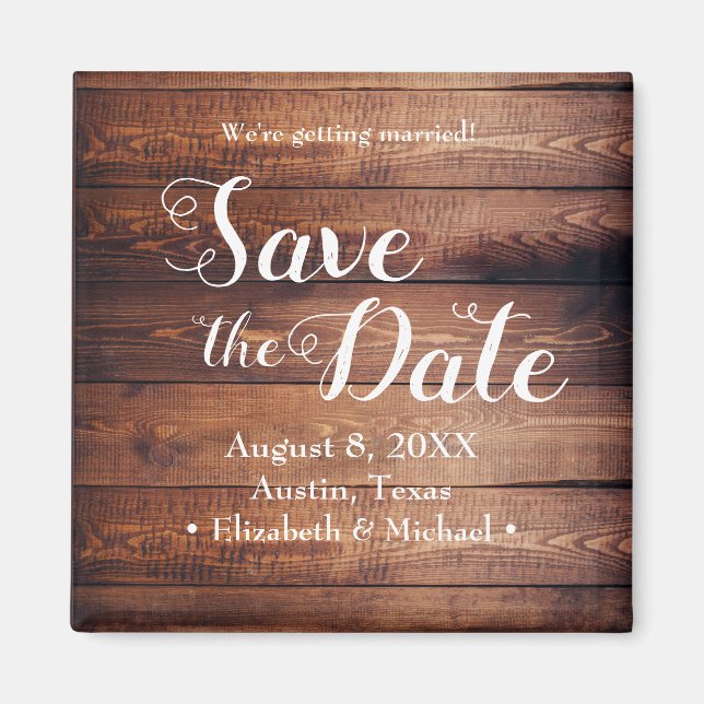 Save the date Printed Wood Rustic wedding Magnet (Front)