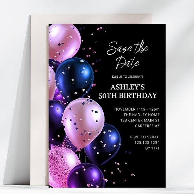Save the Date Purple 50th Birthday Party Invitation (Creator Uploaded)