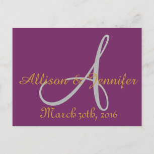 Save the date Purple and Gold Announcement Postcard