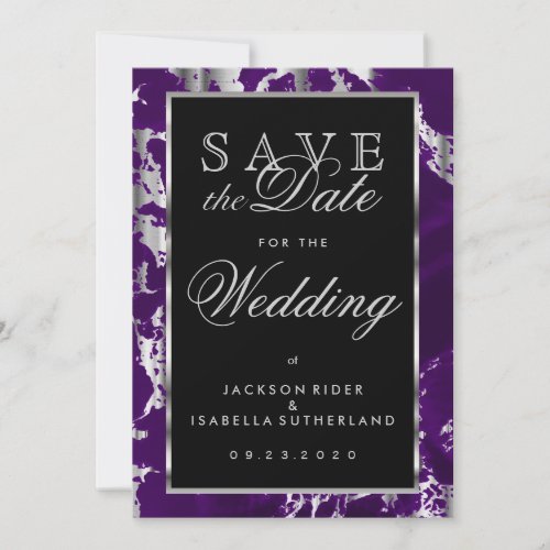 Save the Date Purple and Silver Marble