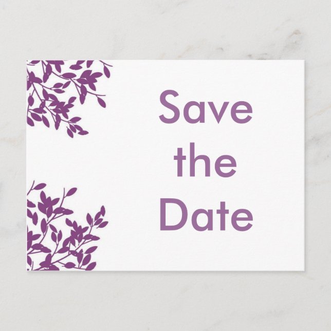 Save the date purple! announcement postcard (Front)