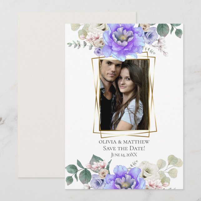 Save the Date | Purple Blue Ombré Flowers Invitation (Front/Back)