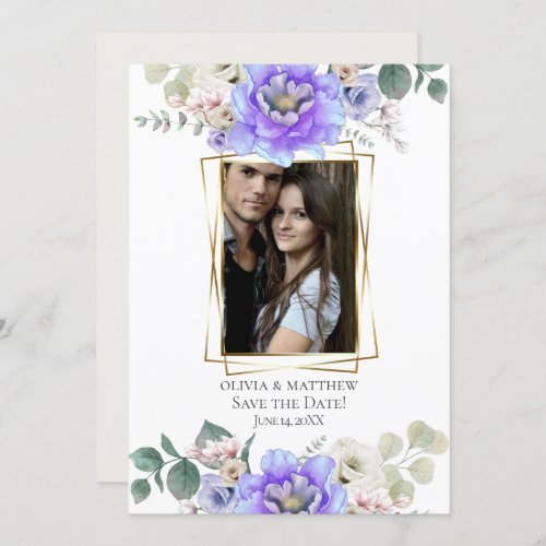 Save the Date  Purple Blue Ombr Flowers Invitation