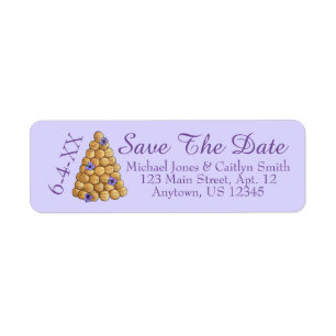 Save The Date Purple Croquembouche Wedding Cake Label
