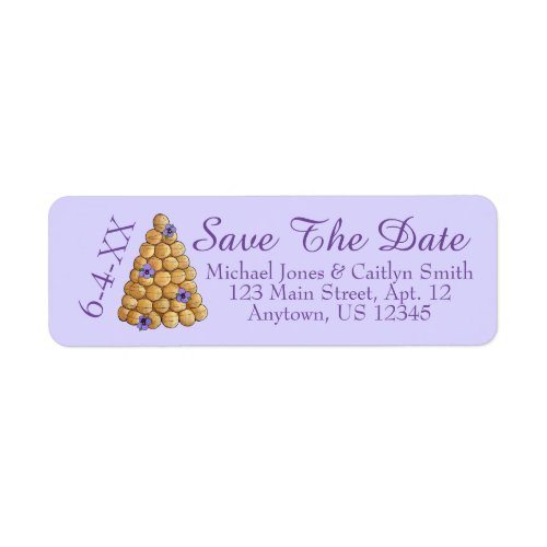 Save The Date Purple Croquembouche Wedding Cake Label