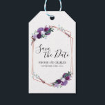 Save The Date Purple Floral Gift Tags<br><div class="desc">Modern purple floral Save the Date. For further customization,  please click the "customize further" link and use our design tool to modify this the background color or fonts used. 

If you require further help,  please don't hesitate to contact us.</div>